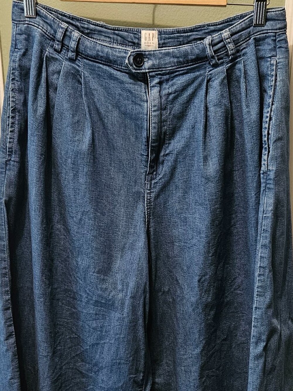 GAP x Doen Denim Trouser Pants Jeans 31 / 12 Blue Raw Hem Flowy Wide Leg - Picture 12 of 13